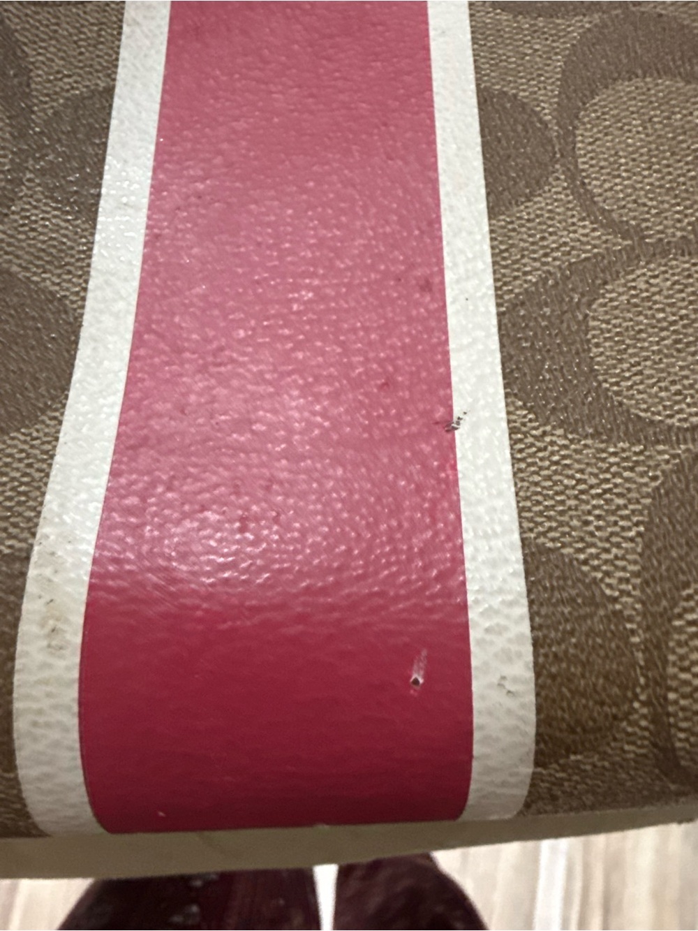 Fair condition Coach Brown Signature Canvas Satchel with Pink Stripe and Tan - Picture 13 of 15